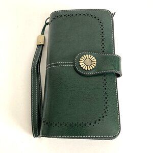 Sendefn Green Leather Wallet/Wristlet Bifold Card/Cash Holder